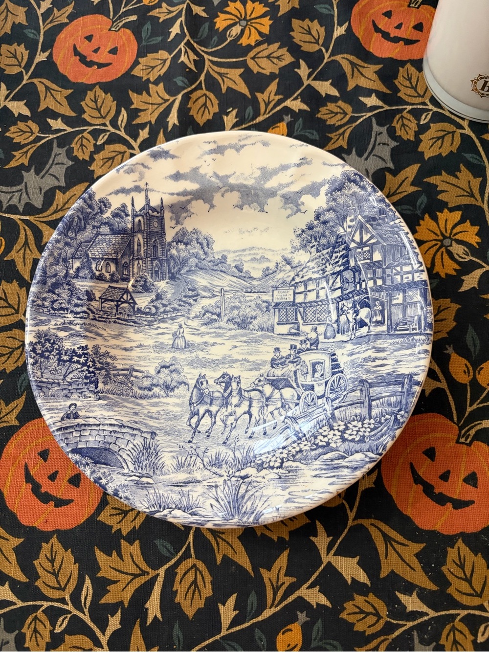 Blue Transferware Decorative Soup Plate - Classic Scenic Design